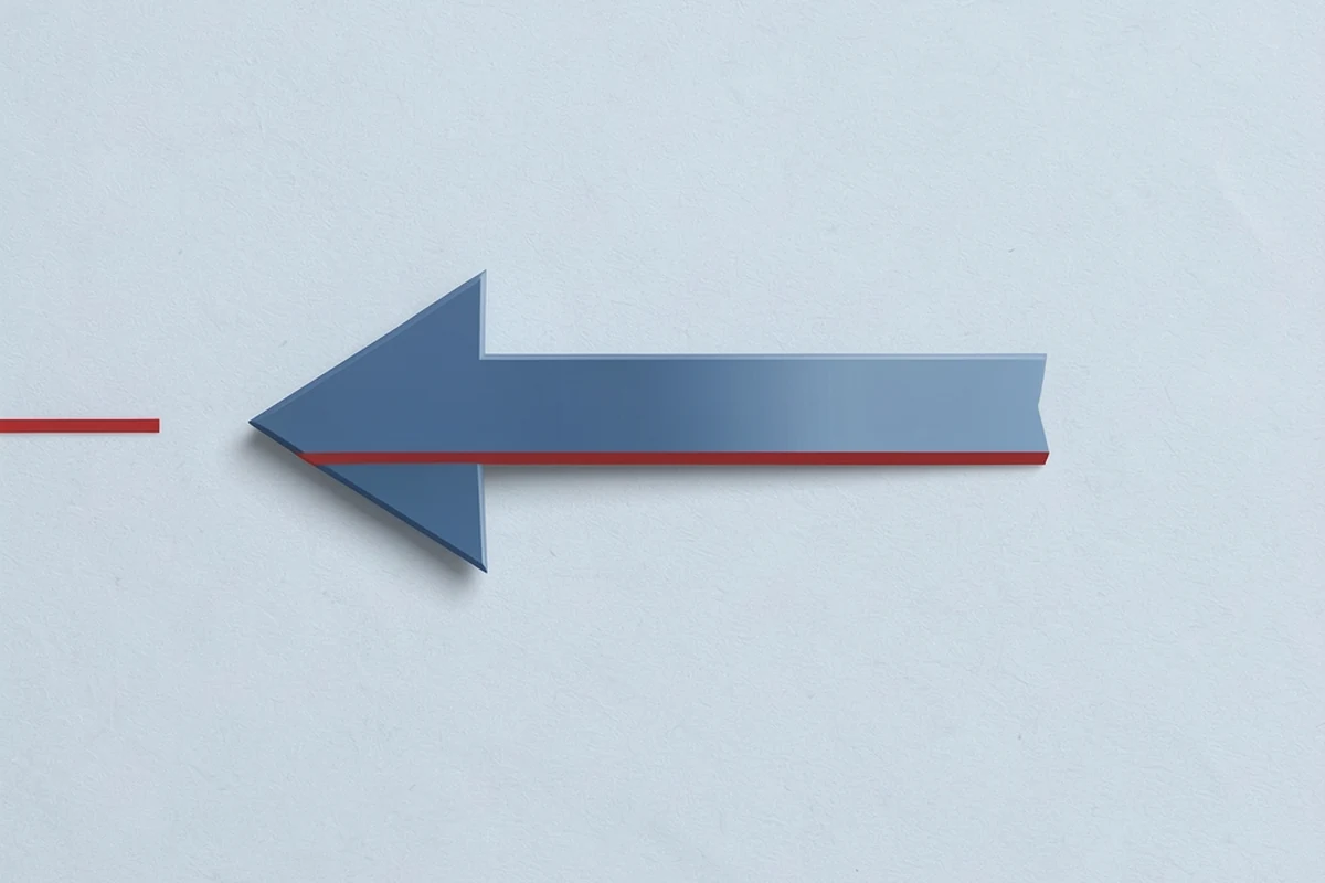 A single arrow reaching a boundary line and turning back on itself, representing a transaction reverting at a limit